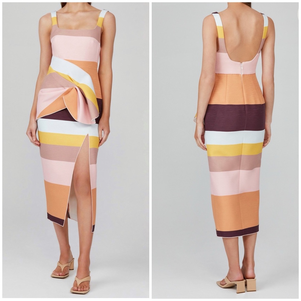 ACLER Harper Midi Dress in Rainbow Stripe Pastel Structural Tank Slit